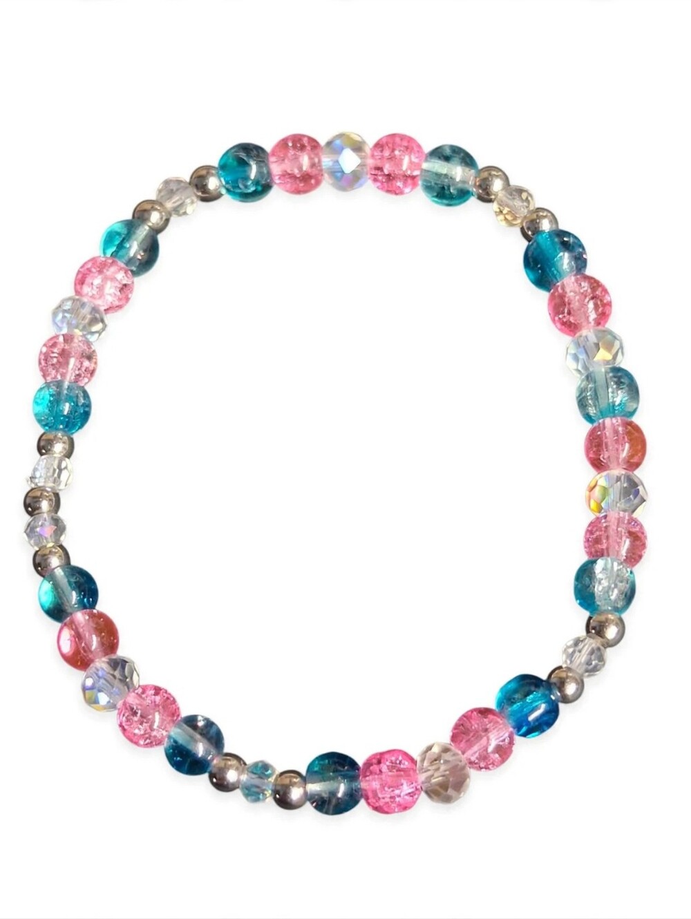 Glass Bead Stretch Bracelet - Pink & Blue